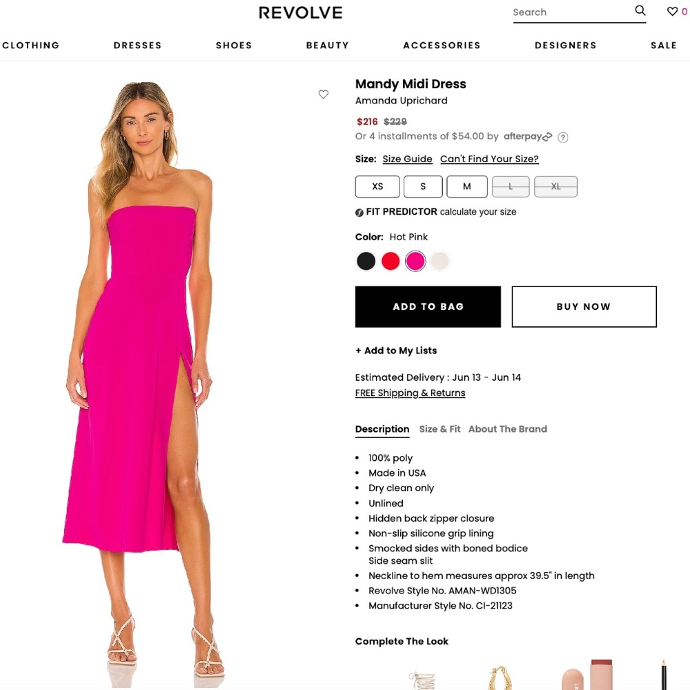 Amanda Uprichard Mandy Midi Pink Dress XS